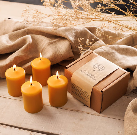Small Beeswax Pillar Candles 100% Pure - Pack of 4