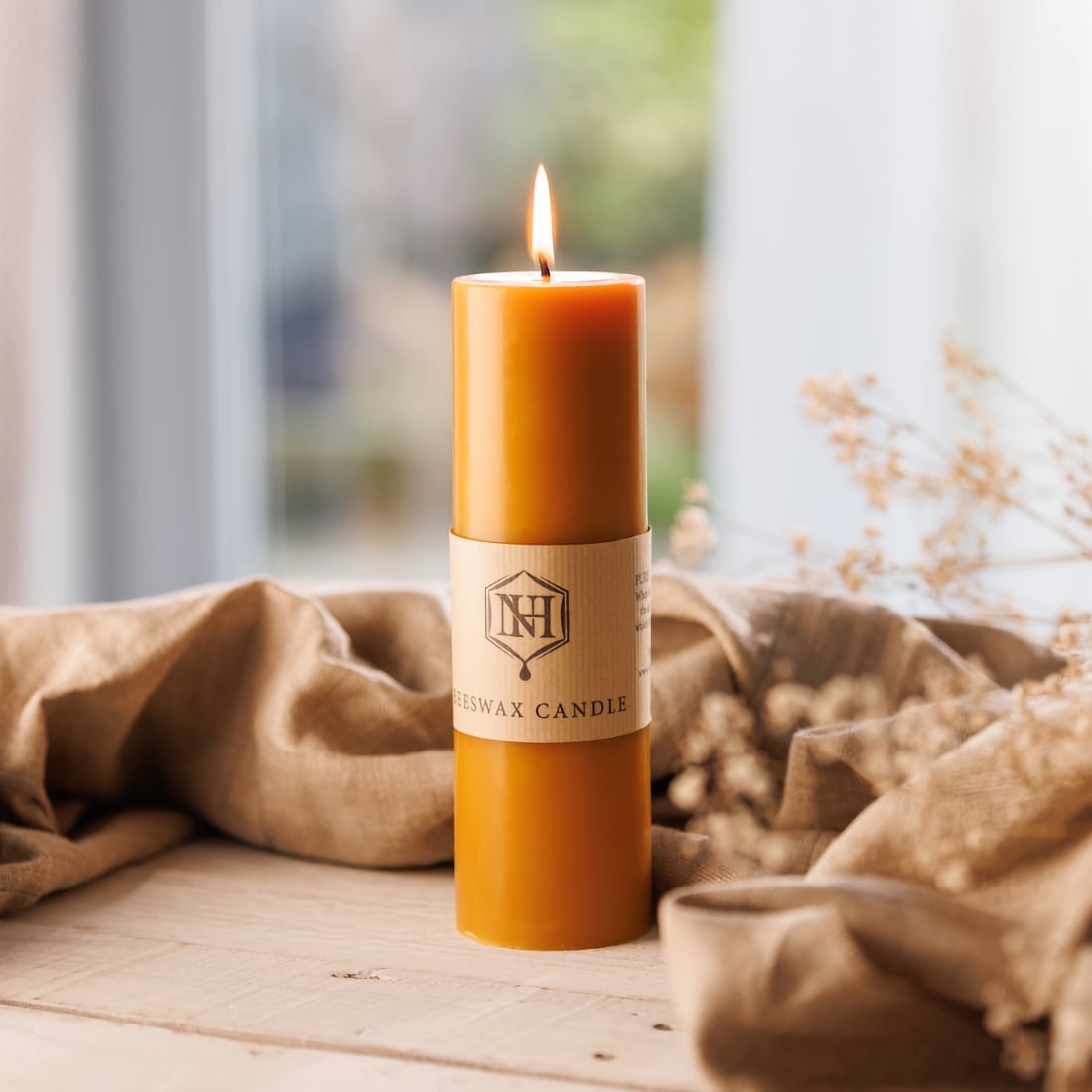 Large Beeswax Pillar Candle 100% Pure - 120 Hour burn time