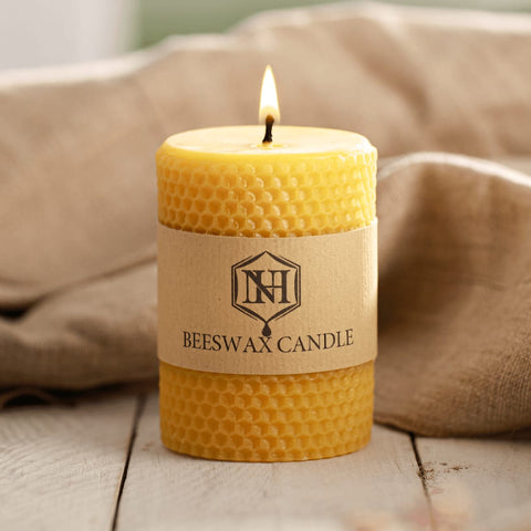 Beautiful Beeswax Pillar Candle 100% Pure - 50 Hour burn time