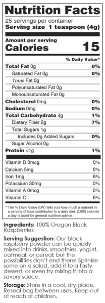 Black Raspberry Powder nutrition facts